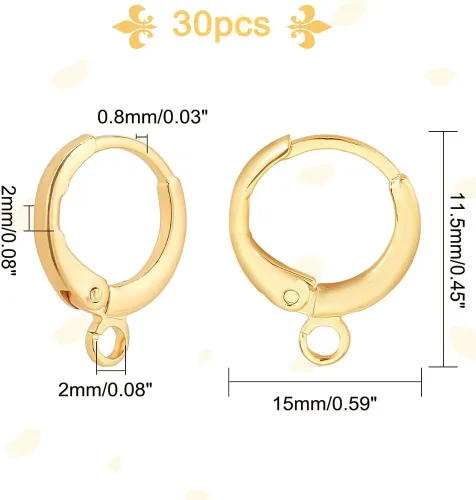 Miniatura 4 de PH PandaHall 30 ganchos chapados en oro de 18 quilates, aretes de aro con palanca en la parte trasera, aretes de gancho de oro de calibre 12