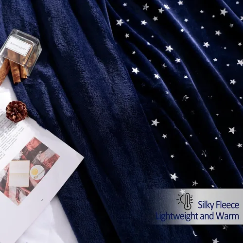 Miniatura 4 de Stellhome Manta de estrellas azul marino, cálida y ligera, de franela de forro polar, súper acogedora y cómoda para todas las estaciones