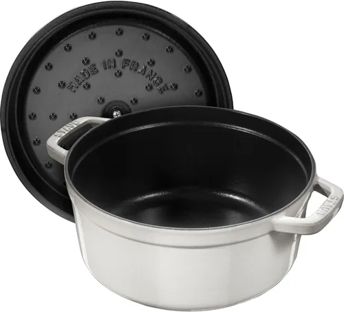 Miniatura 6 de Staub - Olla redonda de hierro fundido de 4 cuartos, color trufa blanca, fabricada en Francia blanco (White Truffle)