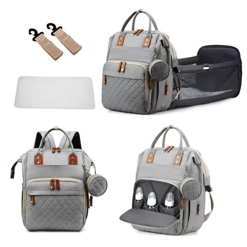 Miniatura 10 de GurZinn Mochila para pañales con cambiador portátil, mochila multifunción 3 en 1, mochila de viaje para mamá, cochecito rosa