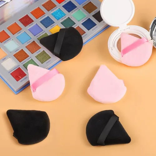 Miniatura 5 de Pimoys 6 esponjas de maquillaje facial, esponja de terciopelo suave triangular, esponja de belleza para polvo suelto (negro, rosa)