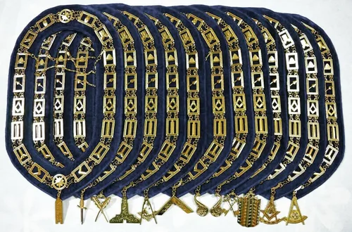 Miniatura 4 de Juego de 12 delantales Masonic Regalia con cuello de cadena con respaldo azul, Azul