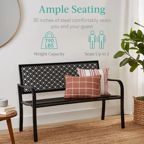 Miniatura 4 de Best Choice Products Banco al aire libre para 2 personas, muebles de bancos de acero metálico para jardín, patio, porche, entrada con respaldo