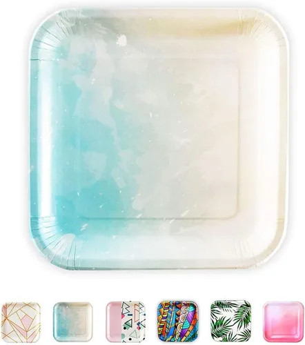 Miniatura 5 de SOLAS - Platos cuadrados de papel azul biodegradables compostables, ecológicos, cuadrados, paquete de 20 unidades, 9 pulgadas