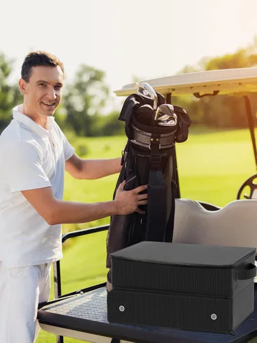 Miniatura 7 de CAMPLAND Bolsa de golf de 2 capas, casillero de golf impermeable para 2 pares de zapatos, almacenamiento duradero para baúl de golf para bolas