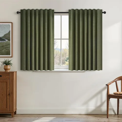 Miniatura 26 de Topfinel Cortinas opacas, blanco beige, 2 paneles, ventanas pequeñas, textura, mezcla de lino, bohemia, abedul, rural, gancho, bolsillo trasero