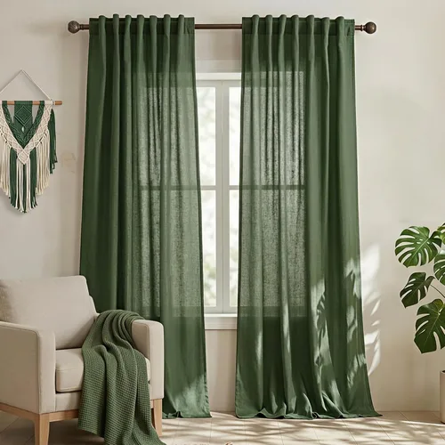 Miniatura 43 de Cortinas de lino azul claro de 90 pulgadas de largo para sala de estar, dormitorio de niñas, guardería, decoración acogedora de verano, bolsillo