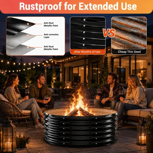 Miniatura 3 de Anillo de chimenea al aire libre de 32 pulgadas, chimenea de leña resistente al calor de 17 pulgadas de altura y chimenea para exterior, anillo