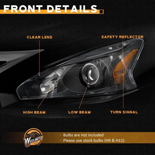 Miniatura 7 de WEELMOTO Faros delanteros para Nissan Altima 4Dr Sedan 2013-2015 2013-2015 reemplazo para 2013 2014 2015 Altima carcasa negra reflector ámbar