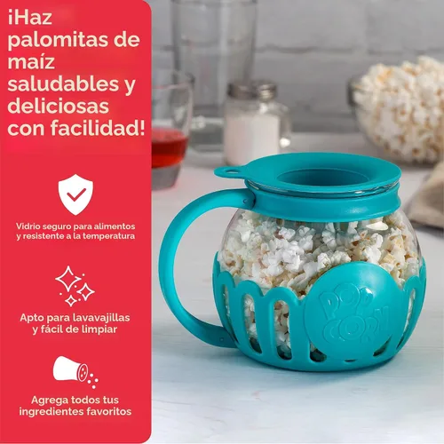 Miniatura 2 de Ecolution - Palomitero MicroPop patentado para microondas con vidrio seguro para temperatura, tapa 3 en 1 mide granos y derrite mantequilla, hecho