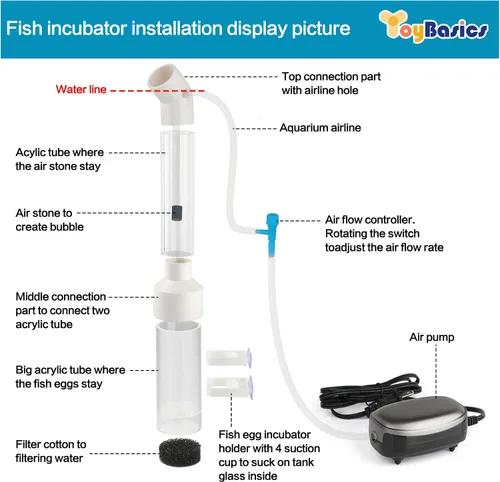 Miniatura 2 de Incubadora y vaso de huevos de pescado: criadero de cíclidos de acuario con bomba de aire incorporada - Caja de reproducción de aislamiento, red