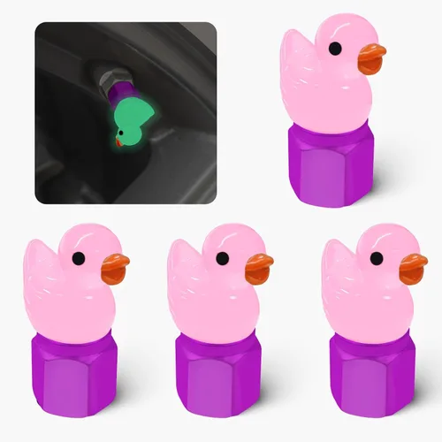 Miniatura 12 de Paquete de 4 tapas de vástago de válvula de neumático lindas con forma de pato, tapas de válvula de neumático que brillan en la oscuridad, Negro