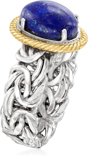 Miniatura 3 de Ross-Simons Anillo bizantino de lapislázuli en plata de ley y oro amarillo de 14 quilates, Gema, Lapislázuli