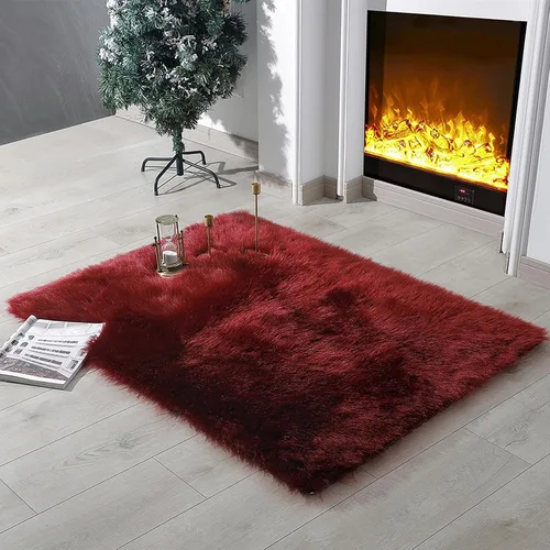 Miniatura 27 de linmopm Alfombra de piel sintética de pelo lanudo esponjoso negro de 2x6 pies para dormitorio, cabecera de la cama, suelo, sala de estar, cojín