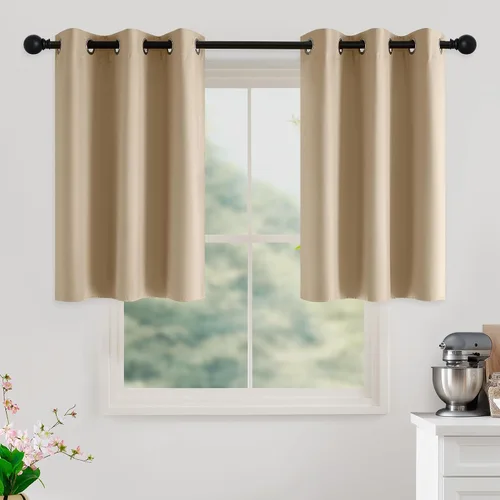 NICETOWN - Cortinas opacas para oscurecer la habitación de color beige, de 36 pulgadas de largo, 2 paneles para sala de estar, dormitorio, cuarto de