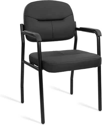 Miniatura 44 de CLATINA Sillas de recepción de espera sin ruedas, silla de invitados de cuero con brazos acolchados, modernas sillas de escritorio de oficina marrón