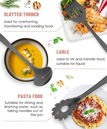 Miniatura 6 de Juego de utensilios de cocina, 12 piezas de utensilios de cocina de silicona (apto para lavavajillas), juego de espátulas resistentes al calor