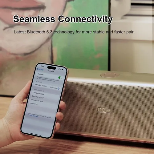 Miniatura 7 de DOSS SoundBox Ultra - Altavoz Bluetooth con audio de 2.1 canales, sonido superior de 80 W con graves profundos, dos tecnologías DSP, tiempo de Dorado