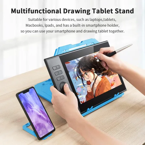 Miniatura 7 de Soporte para tableta de dibujo, soporte plegable para computadora portátil, 9 niveles de ángulos ajustables con un soporte para teléfono integrado