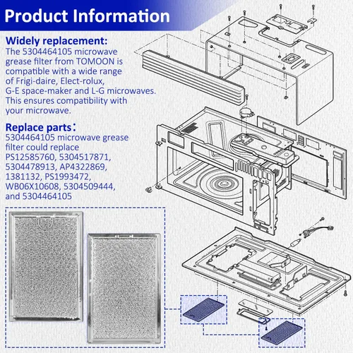 Miniatura 3 de HASMX Repuesto de filtro de grasa de microondas para modelos LG LMH2016SB LMH2235ST LMV1635SB LMV1635SW LMV2083SB LMV1831SB LMV1831ST Filtro