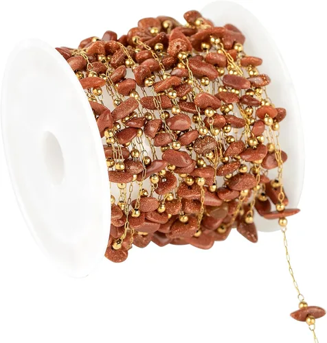 Miniatura 13 de UMAOKANG Cadena a granel de cuentas de piedra natural de 4 yardas para hacer joyas, rollo de cadena de clip de acero inoxidable chapado en oro