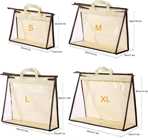 Miniatura 4 de Bolsas de almacenamiento transparentes para bolsos organizador para armario, bolsa de almacenamiento colgante con cremallera para bolsos, XL Beige