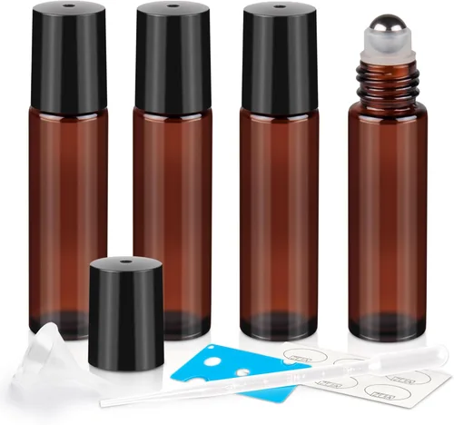 Miniatura 12 de Botellas enrollables de 0.3 fl oz para aceites esenciales, botellas de vidrio enrollables, botella de perfume recargable, con bolas de rodillo