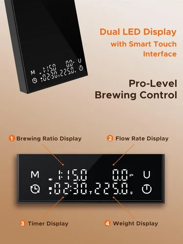 Miniatura 3 de Báscula de café con sincronización automática, báscula de espresso recargable con temporizador, relaciones y pantalla de caudal, 3 modos, grado