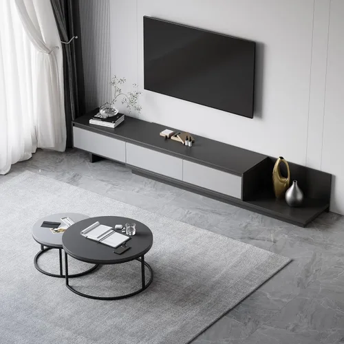 Miniatura 8 de homary Soporte de TV extensible y mesa auxiliar anidable, centro de entretenimiento moderno de 2 piezas con cajones para sala de estar