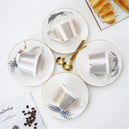 Miniatura 6 de Juego de tazas de café, taza de espejo y platillo creativo de lujo, taza de imagen invertida, taza de té de porcelana con incrustaciones doradas