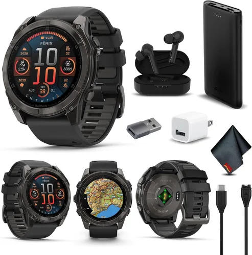 Miniatura 10 de Garmin Fenix 8 AMOLED Premium Multisport GPS Smartwatch gris pizarra con banda de silicona negra, linterna LED incorporada, paquete de reloj