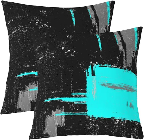 Miniatura 11 de Juego de 2 fundas de almohada abstractas de 16 x 16 pulgadas para niños, niñas, adolescentes, decoración de dormitorio, moderna a rayas, decoración