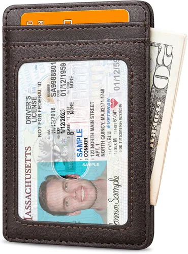 Miniatura 110 de Buffway Billetera delgada para hombre, minimalista con bolsillo frontal delgado, tarjetero de cuero con bloqueo RFID para viajes de trabajo
