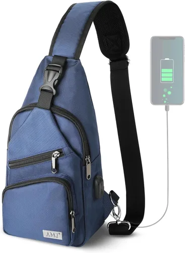 Miniatura 9 de AMJ Bolso cruzado tipo bandolera para hombres y mujeres, mochila de hombro casual, mochila de pecho tipo morral para senderismo y viajes Blanco Gris