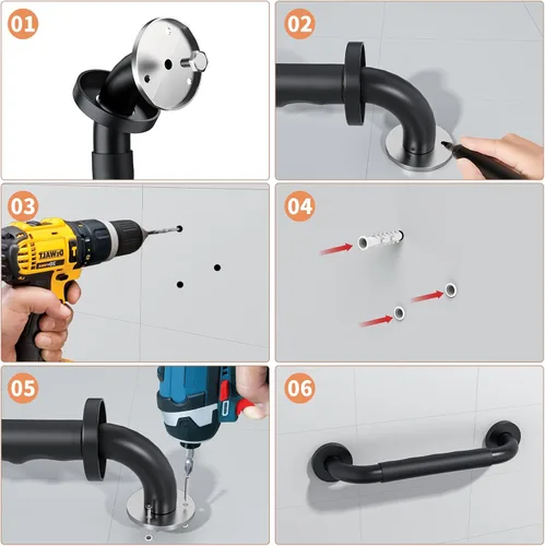 Miniatura 7 de ZUEXT - Paquete de 2 barras de agarre para ducha negras de 12 pulgadas con agarre de goma antideslizante, barra de agarre de baño de acero Caucho