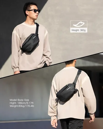 Miniatura 6 de Inateck Bolso bandolera elegante con correa de hombro ajustable, resistente a salpicaduras para hombres y mujeres, cangurera multiusos para viajes