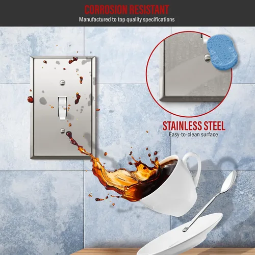 Miniatura 10 de ENERLITES Placa de Pared Metálica para Interruptor de Luz de Palanca, Acero Inoxidable 201, Resistente a la Corrosión, Tamaño Estándar 1-Gang 4.50