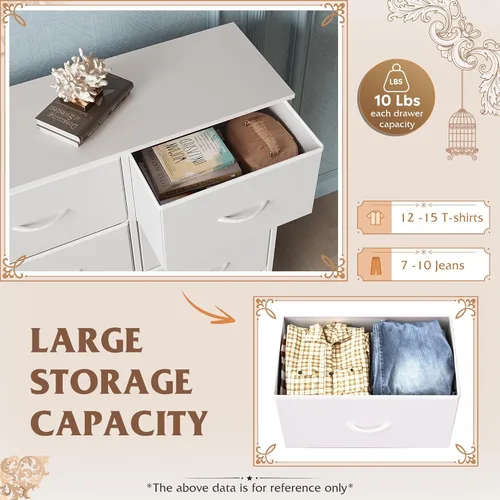 Miniatura 4 de WLIVE Cómoda blanca para dormitorio, cómoda doble de 6 cajones, torre de almacenamiento de tela con cubos de tela, cómoda para armario, sala