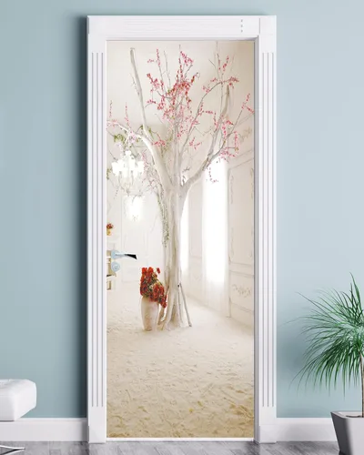 Miniatura 23 de FLFK Adhesivo de puerta - Playa y palmera, mural de pelar y pegar, tamaño combinado 36"x80", dividido en 2 piezas Mt2219