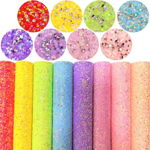 Miniatura 10 de Sábanas de piel sintética con estampado de copos de nieve de Navidad, 8 x 12 pulgadas, tela brillante con purpurina fina para lazos, manualidades