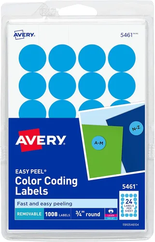 Avery Etiquetas autoadhesivas extraíbles para imprimir/escribir, 0.75 pulgadas de diámetro, azul claro, 1,008 por paquete (5461)