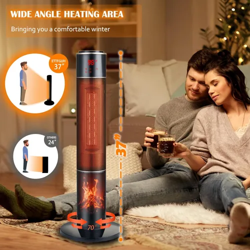 Miniatura 3 de Calentador de espacio eléctrico portátil para habitación grande de 37" con torre de cerámica, llama 3D para calefacción de habitación, oscilante