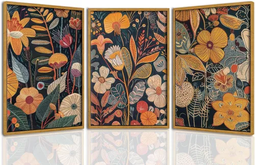 Miniatura 8 de TBKHUDBI Lienzo de flores bohemias para pared, impresiones florales abstractas, juego de 3 pósteres minimalistas de pintura botánica, mercado