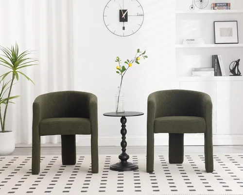 Miniatura 11 de HNY Juego de 3 sillas de comedor estilo barril modernas de mediados de siglo, sillas laterales de acento tapizadas en terciopelo con brazos, cómodas