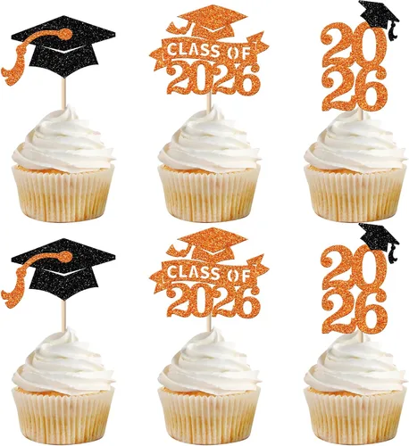 Miniatura 73 de Paquete de 24 adornos para cupcakes de clase 2025 con purpurina 2025 para diploma de graduación 2025 para cupcakes temáticos de graduación 2025