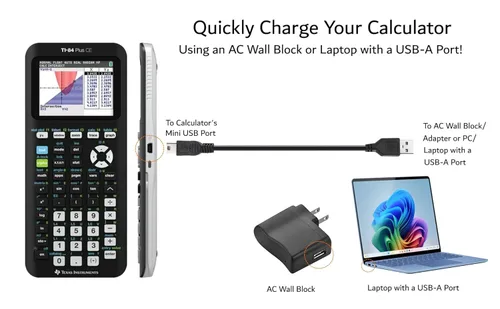 Miniatura 3 de Cable USB de alimentación y datos para calculadoras y calculadoras gráficas Texas Instruments modelos TI-84 Plus CE, TI-84 Plus C Silver Edition, TI
