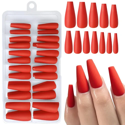 Miniatura 8 de AddFavor 120 uñas postizas negras a presión largas con pegamento y pestañas adhesivas, uñas acrílicas mate de cobertura completa para mujeres y niñas
