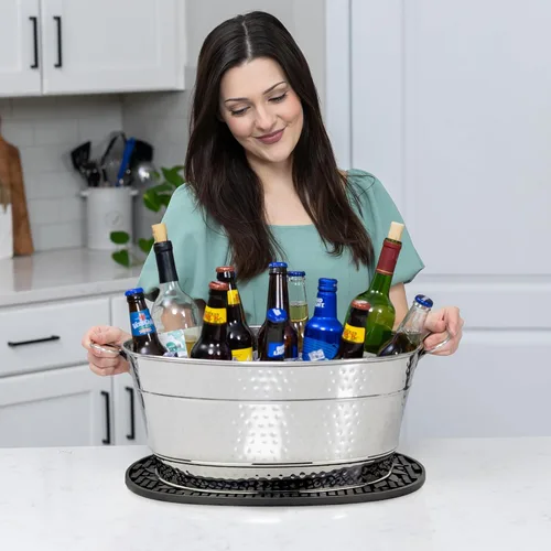 Miniatura 2 de Cubetas de acero inoxidable BREKX Colt para bebidas para fiestas + alfombrillas aisladas para fiestas, cubetas de hielo plateadas - El set incluye 2