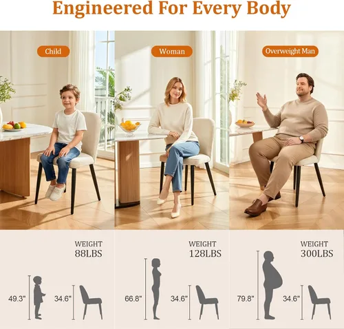 Miniatura 4 de Juego de 2 sillas de comedor tapizadas, sillas de comedor de tela moderna de mediados de siglo, sillas de cocina con asiento acolchado y patas