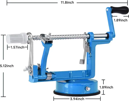 Miniatura 2 de Pelador de manzanas, cortador de patatas 3 en 1, acero inoxidable resistente con base de ventosa (azul)